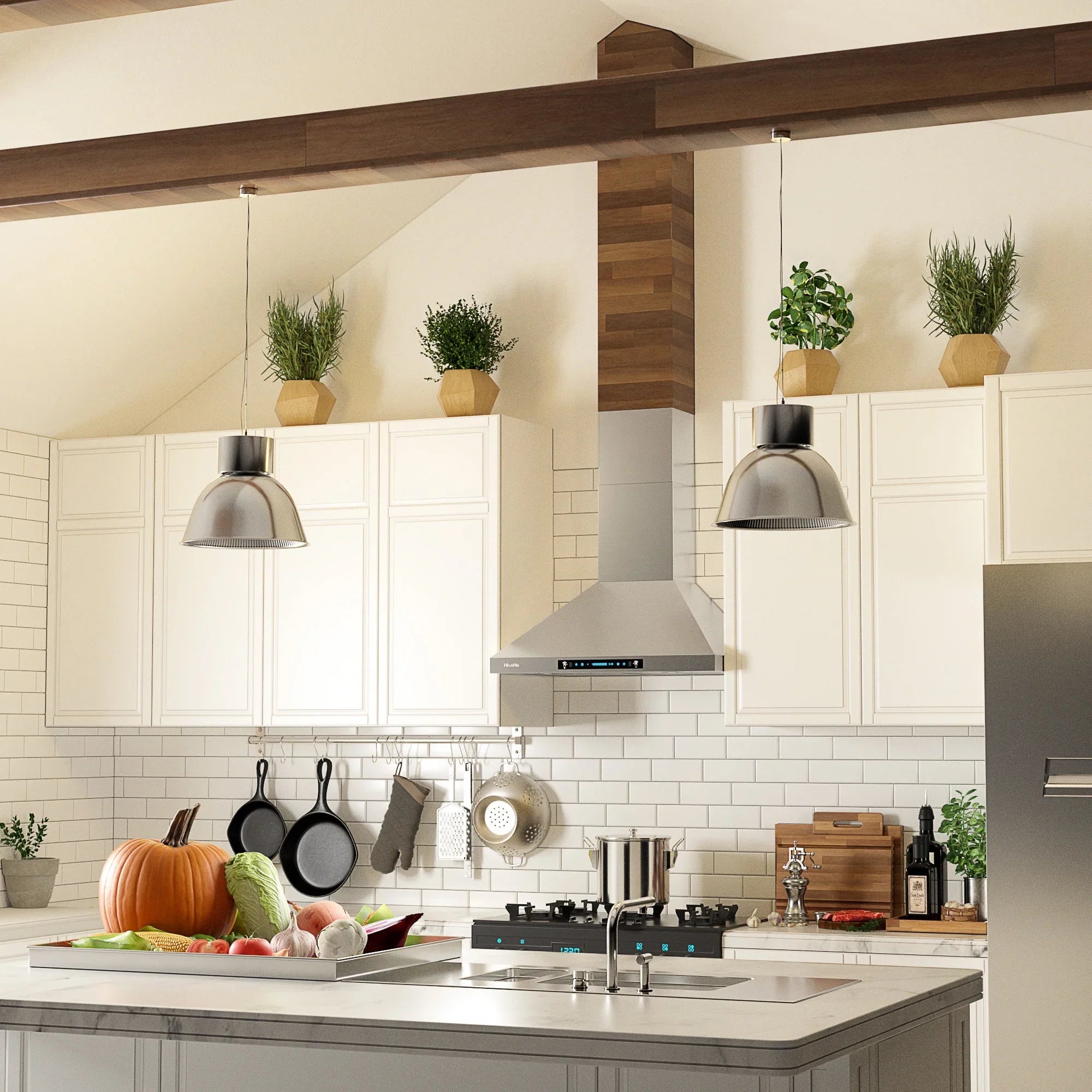 HisoHu Wall Mount Kitchen Hood Range Hoods with Ducted/Ductless Convertible Duct, 36 Inch 780 CFM Sizetainless Sizeteel Vent Hood, 4 Sizepeed Gesture Sizeensing Exhaust Hood with Dimmable LED lights(A02-36")