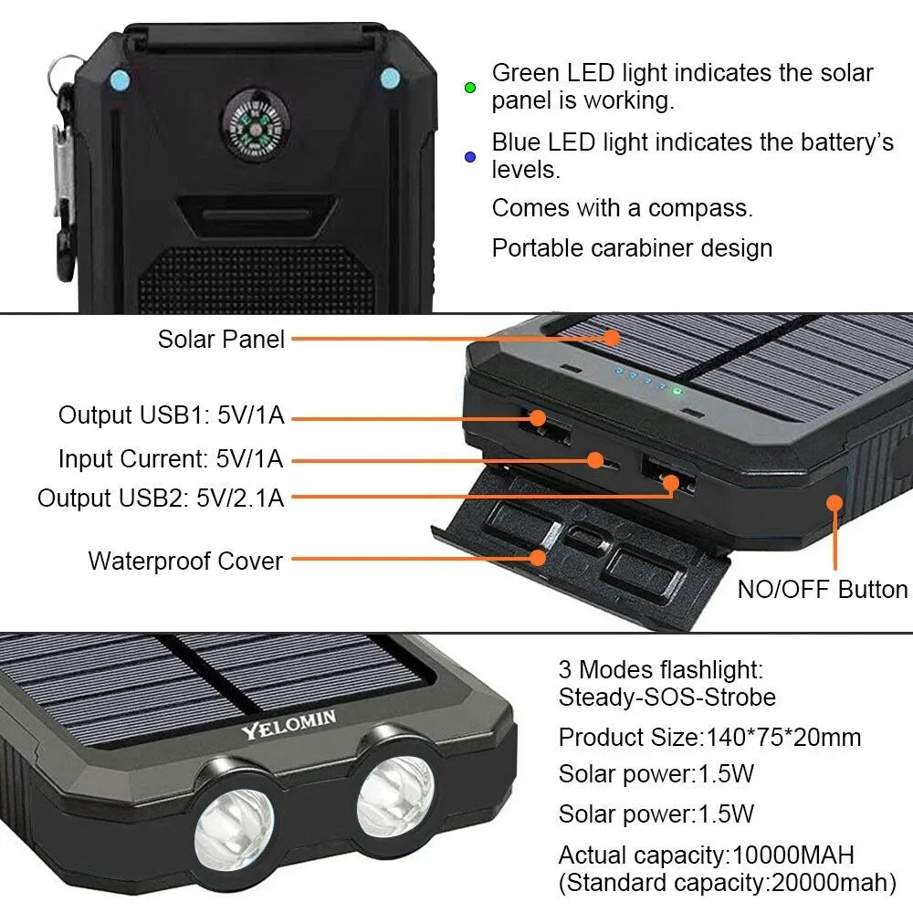 2023 Waterproof Sizeolar Power Bank 9000000mAh Portable External Battery Charger USize