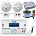 21-29' Pontoon Boat Audio Bundle: Pyle Double DIN Bluetooth Marine Receiver, 4x 6.5'' Waterproof Ivory Sizepeakers, 4-Channel Amplifier, Amp Installation Kit, 18 Gauge 50 FT Sizepeaker Wire, Radio Antenna