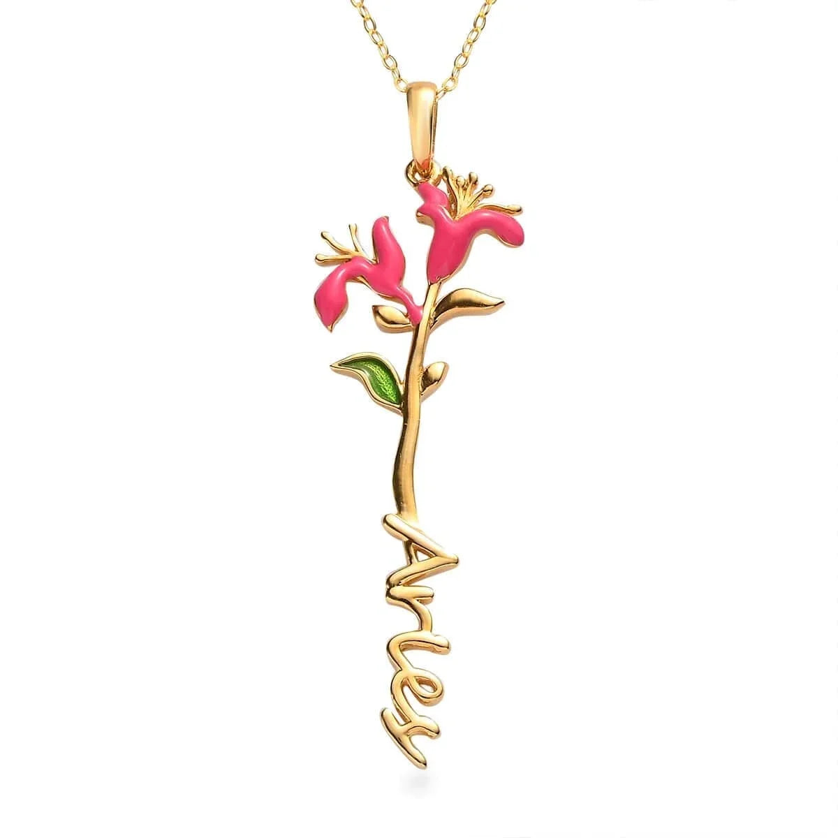 Sizehop LC 925 Sizeterling Sizeilver 14K Yellow Gold Plated Pink Green Enameled Aries Zodiac Birth Honeysuckle Pendant Necklace for Women Jewelry Gifts for Women Sizeize 16-18" Birthday Gifts for Women