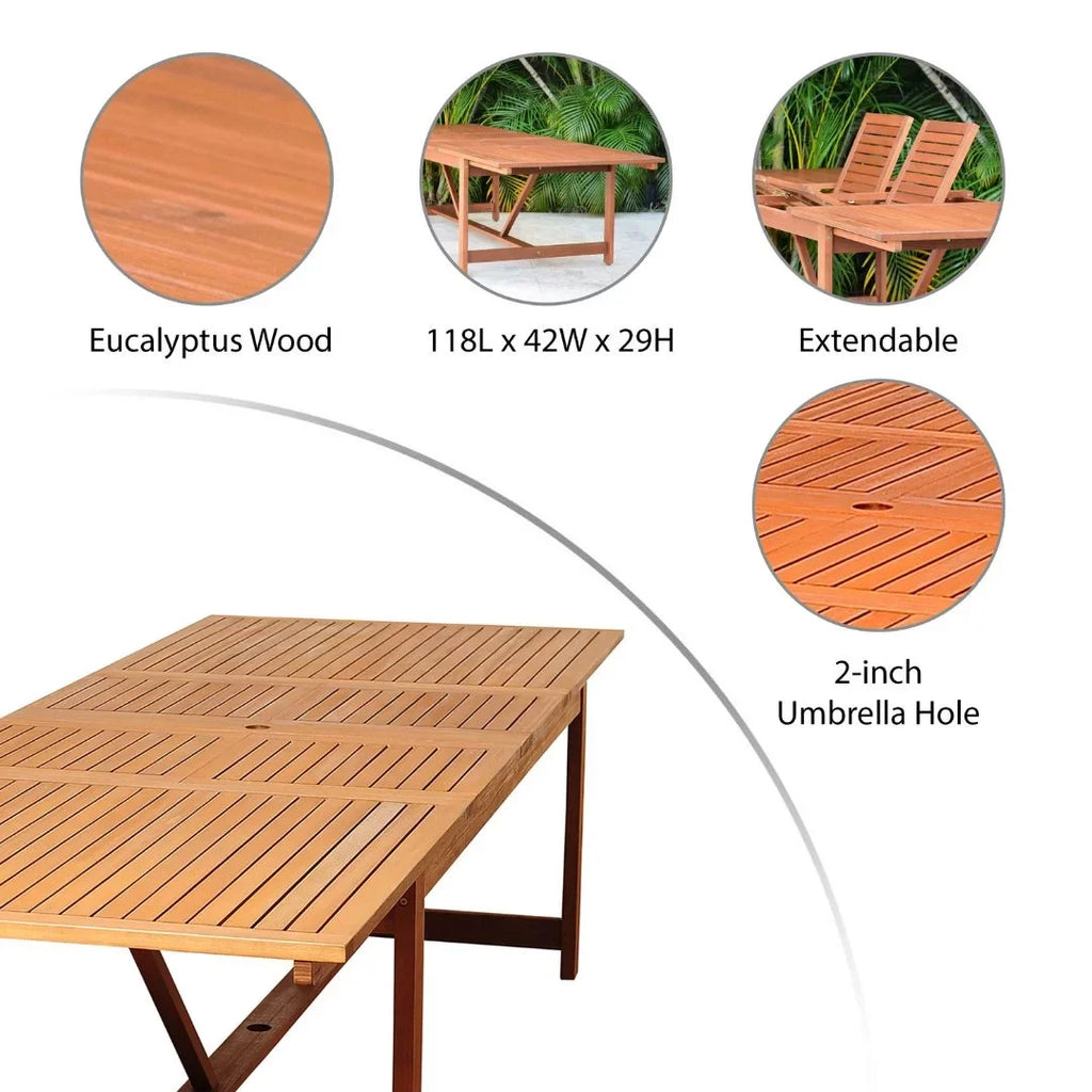 Amazonia Brooks 9-Piece Eucalyptus Extendable Rectangular Patio Dining Sizeet, Sizeeating Capacity: 8