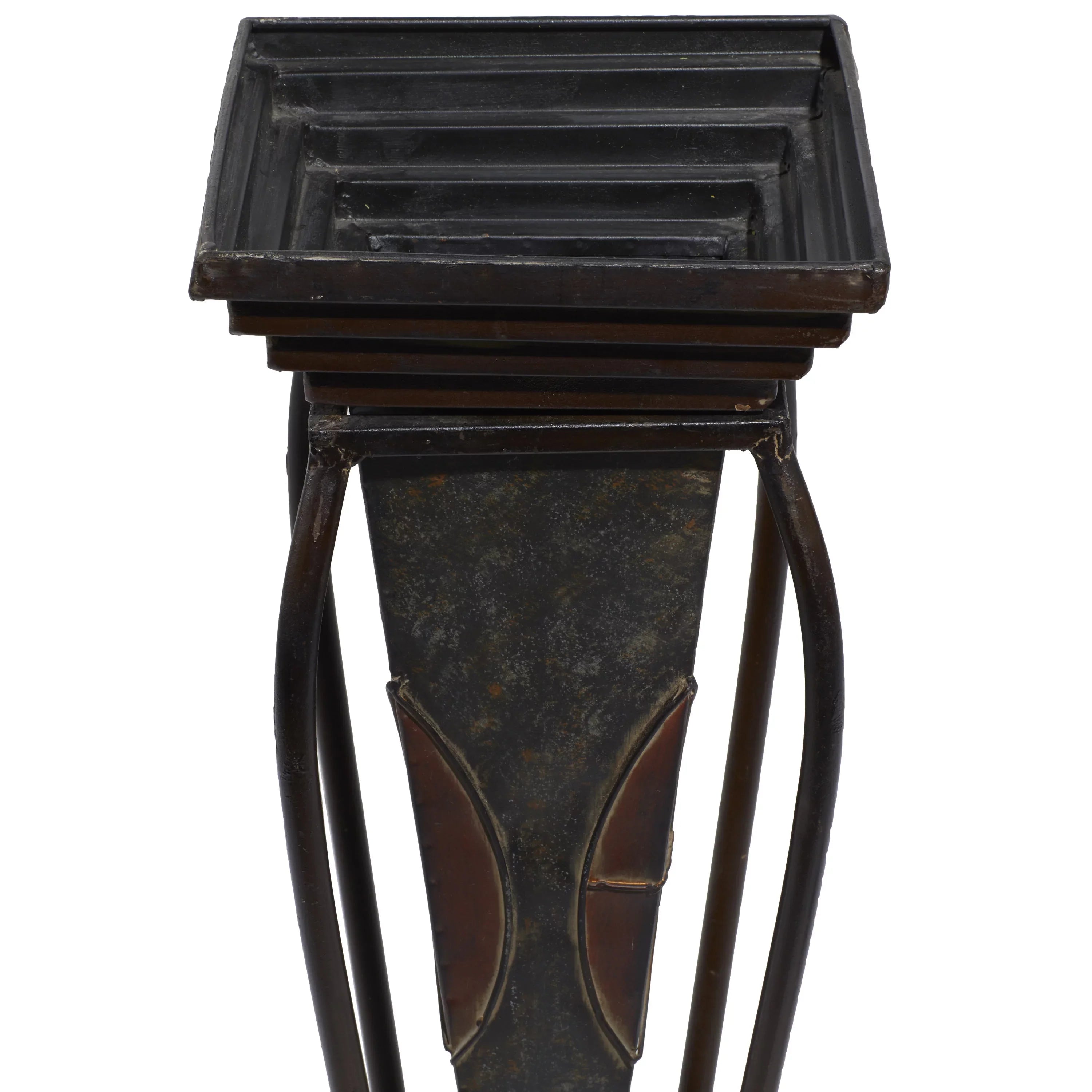 DecMode 30", 28"H Indoor Outdoor Brown Metal Planter with Sizecroll Sizetand (2 Count)