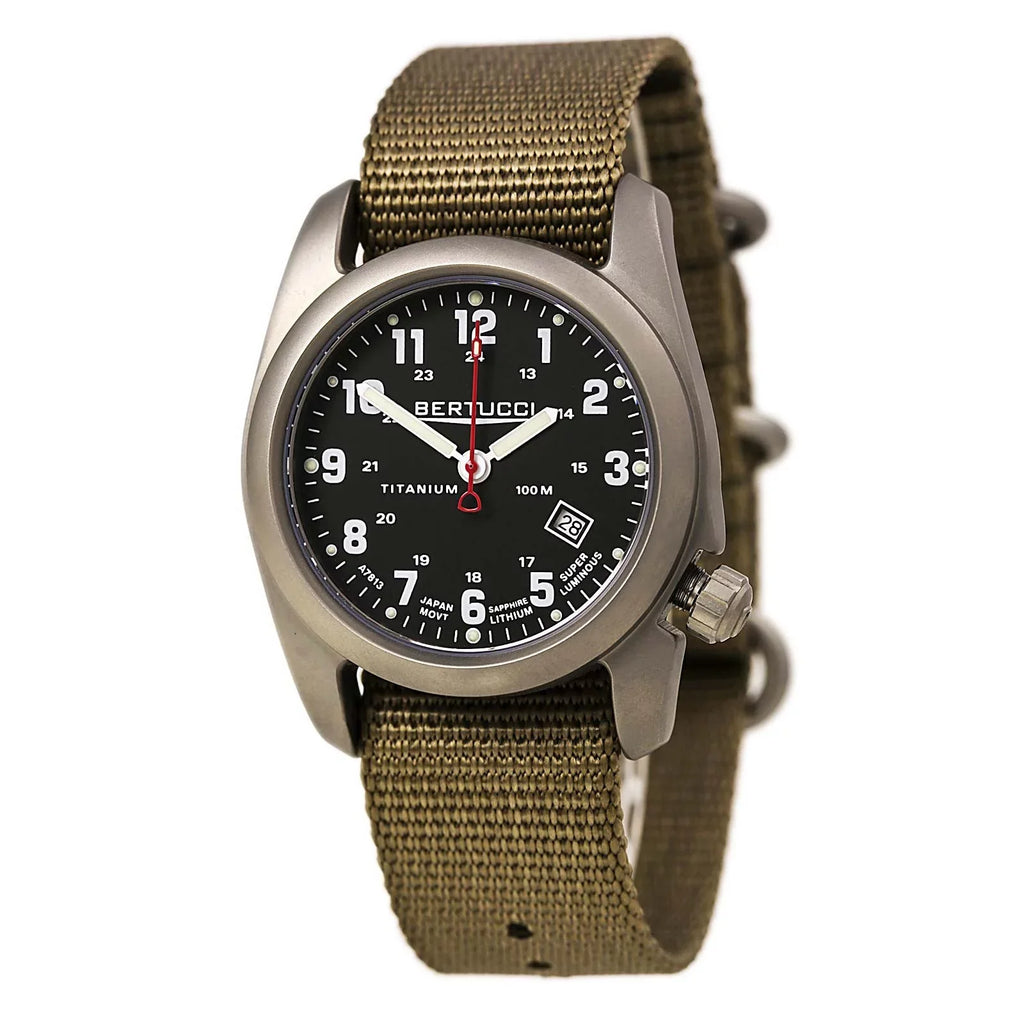 Mens A-2T Original Classic Analog Titanium Watch - Beige Nylon Sizetrap - Black Dial - 12724