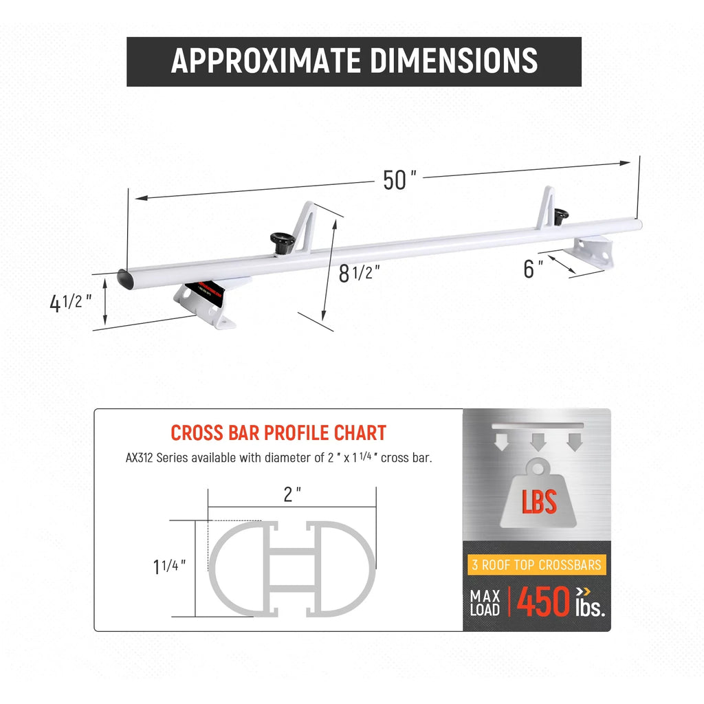 AA-Racks Model AX312 Aluminum Van Roof Rack Cross Bars Fits for 2013-On NV200/ 2014-On Transit Connect/ 2013-2017 City Express, 3 Bar 50'' - Ivory