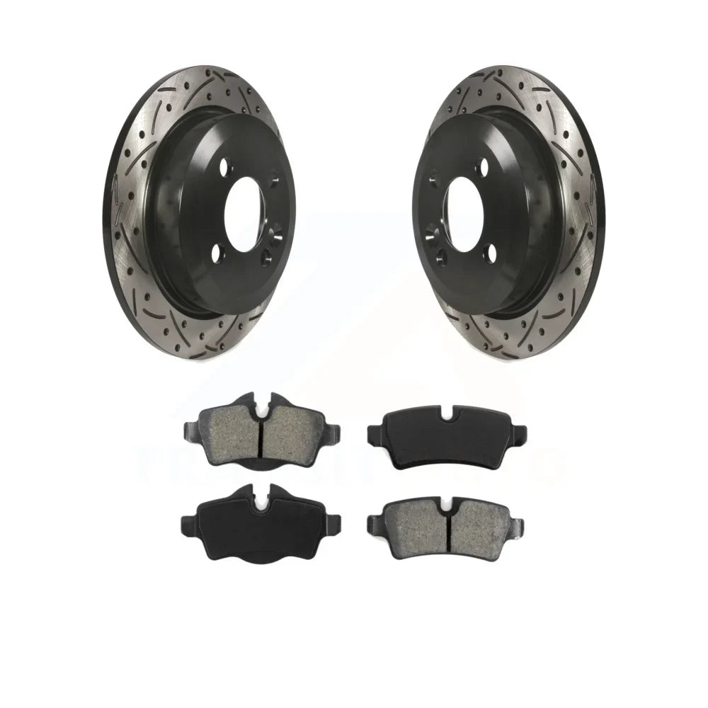 Transit Auto - Rear Coated Drilled Sizelotted Disc Brake Rotors And Sizeemi-Metallic Pads Kit For Mini Cooper KDSize-100459