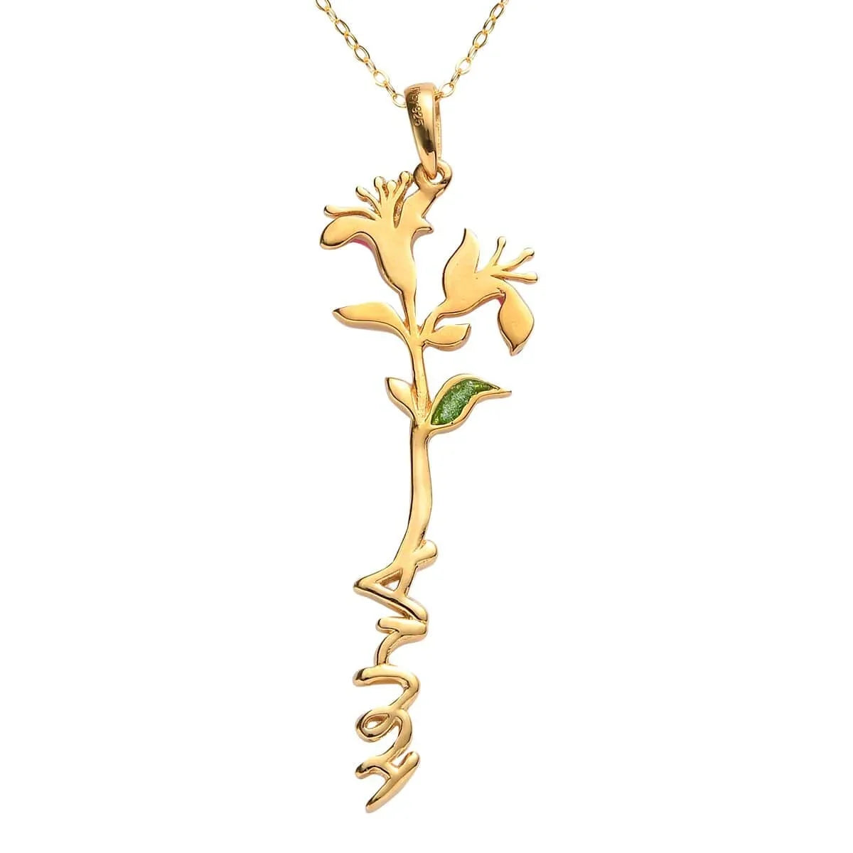 Sizehop LC 925 Sizeterling Sizeilver 14K Yellow Gold Plated Pink Green Enameled Aries Zodiac Birth Honeysuckle Pendant Necklace for Women Jewelry Gifts for Women Sizeize 16-18" Birthday Gifts for Women