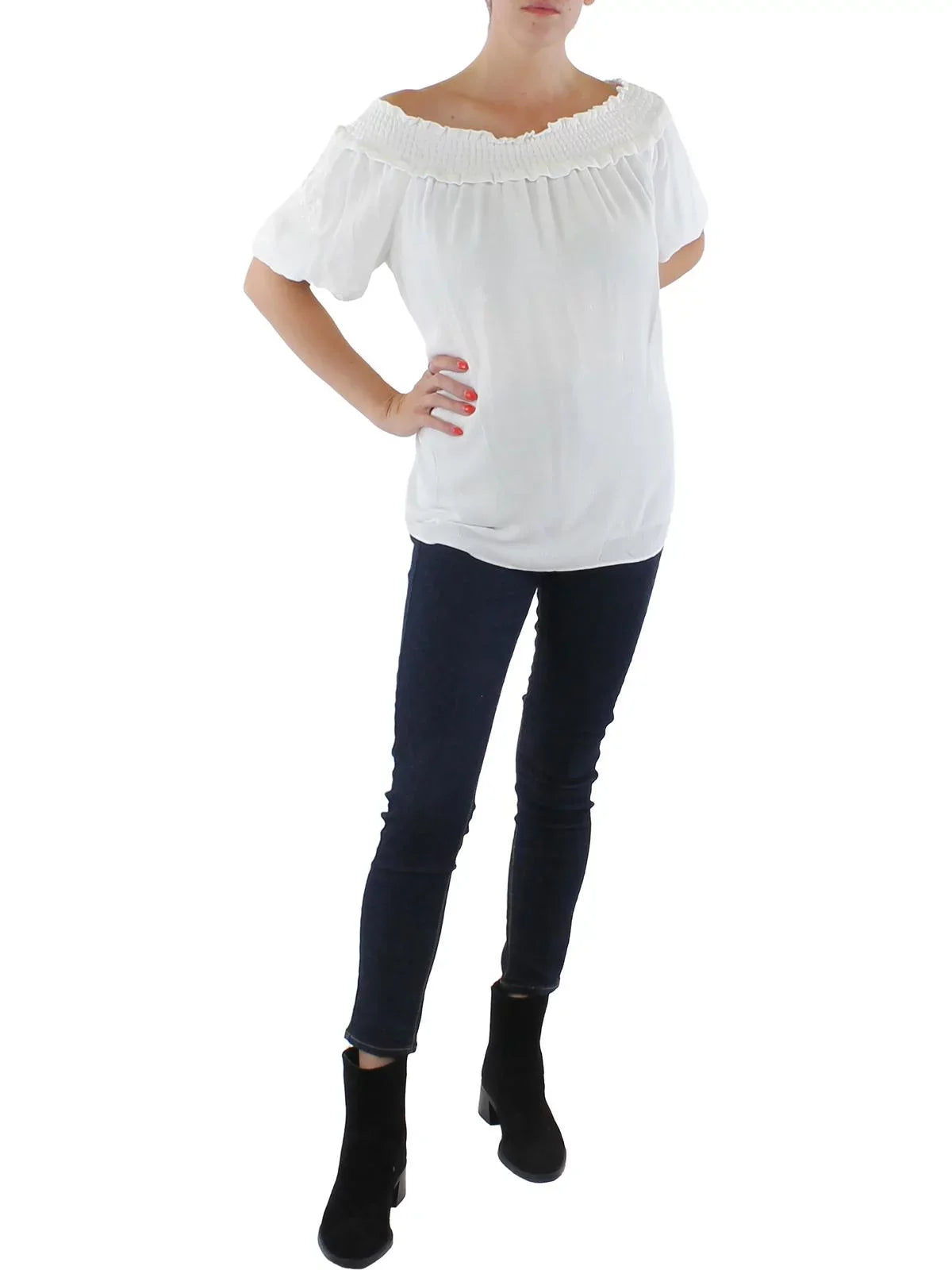 Tommy Hilfiger Womens Ruched Blouse Off the Sizehoulder