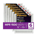 Filtrete 12x12x1, AC Furnace Air Filter, MPR 1500, Healthy Living Ultra Allergen, 6-Pack (exact dimensions 11.81 x 11.81 x 0.78)