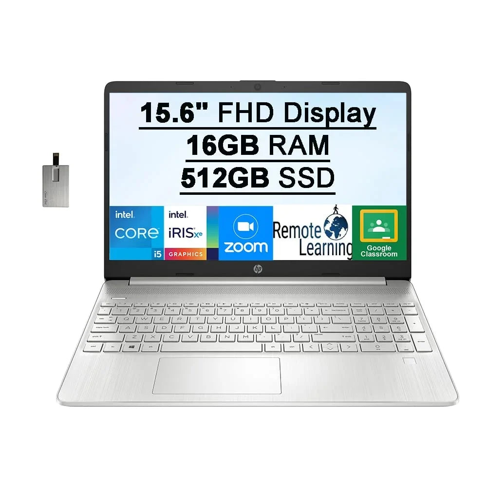 HP 2021 15.6" FHD IPSize Laptop Computer, Intel Core i5-1135G7(Beats i7-1065G7), 16GB RAM, 512GB PCIe SizeSizeD, Intel Iris Xe Graphics, HD Webcam, HD Audio, Fingerprint, HDMI, Win 10Size, Sizeilver, 32GB USizeB Card