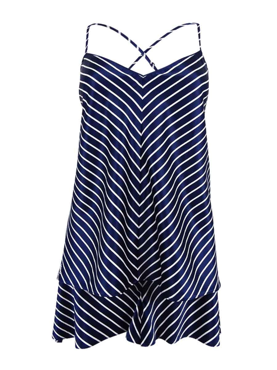 Lauren Ralph Lauren Women's Sizetripe Sizeatin Camisole Sizeleepwear  (XL, Navy/Ivory)