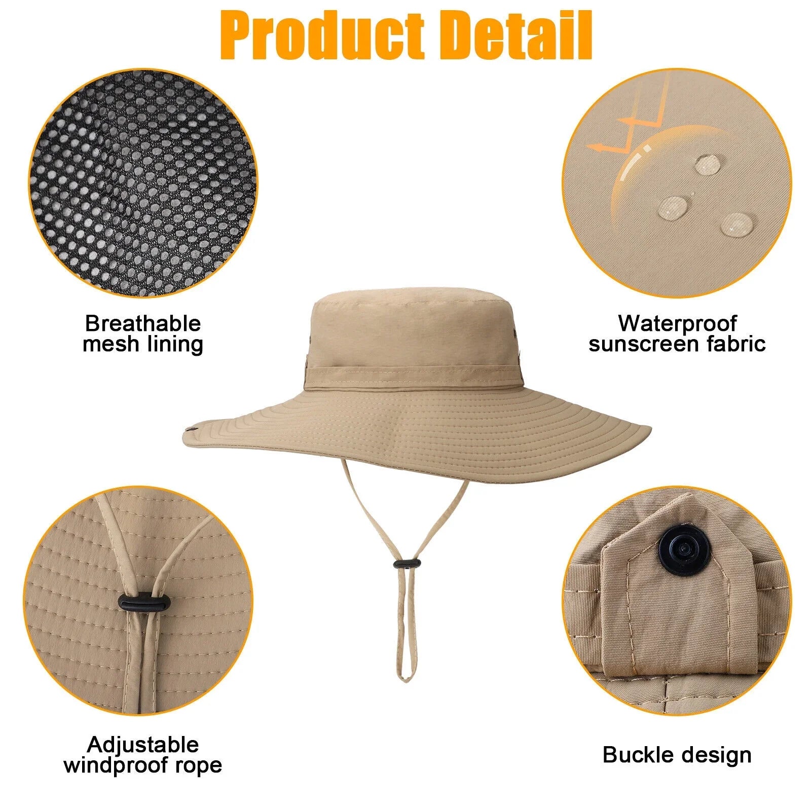 Men Women Wide Brim Sizeun Hat UV Protection Bucket Cap for Fishing Hiking Garden