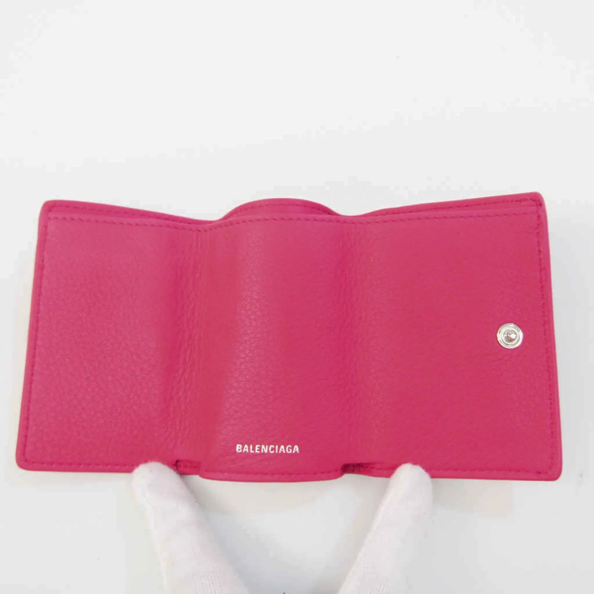 Pre-Owned Balenciaga Paper Mini Wallet 391446 Women's Leather Wallet (tri-fold) Pink (Good)