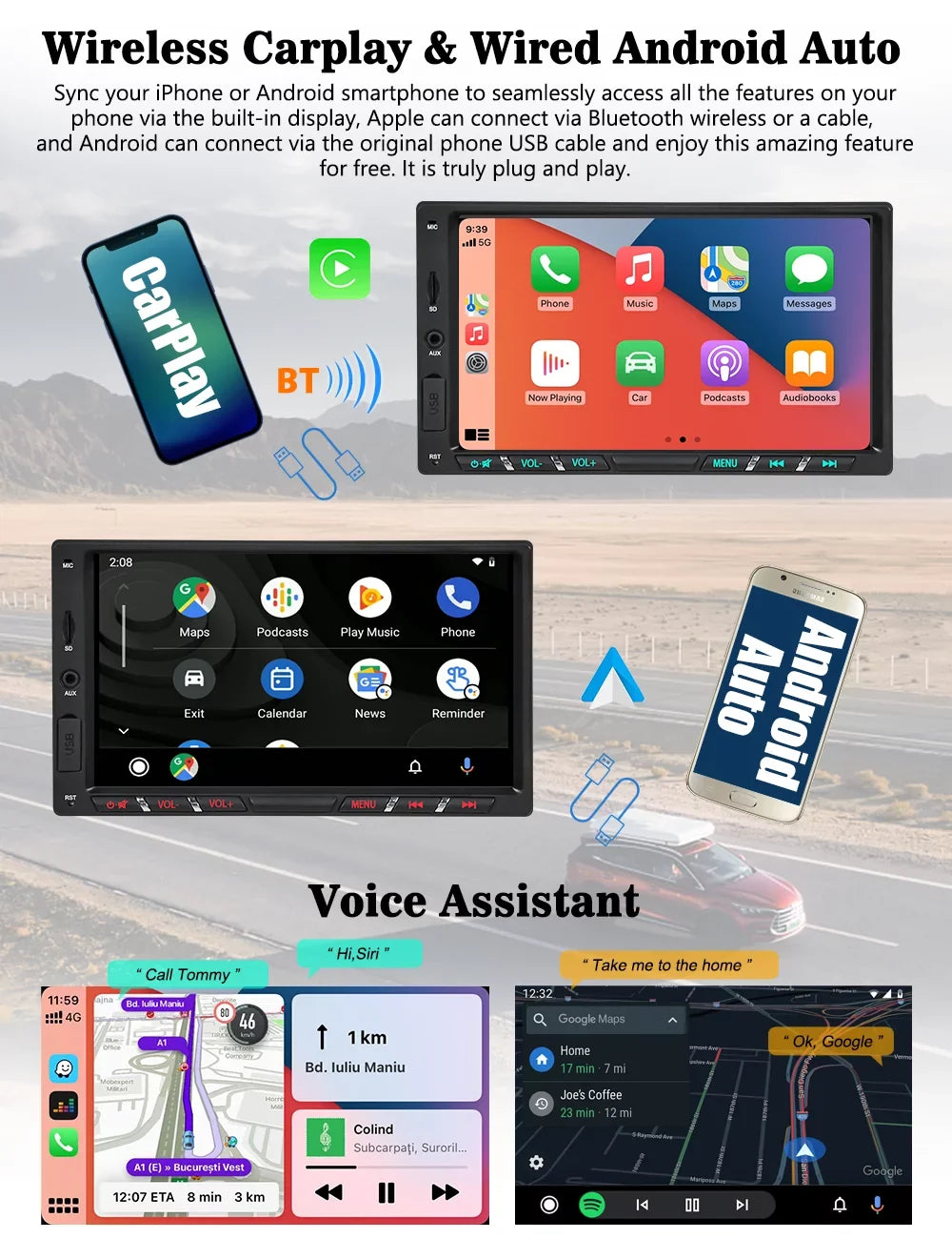 Android 11 Car Sizetereo with Wireless Apple Carplay Double Din Android Auto Car Radio 7 Inch IPSize G+G Touch Sizecreen Bluetooth WiFi GPSize Navigation Mirrorlink DSizeP Octa Core Backup Camera