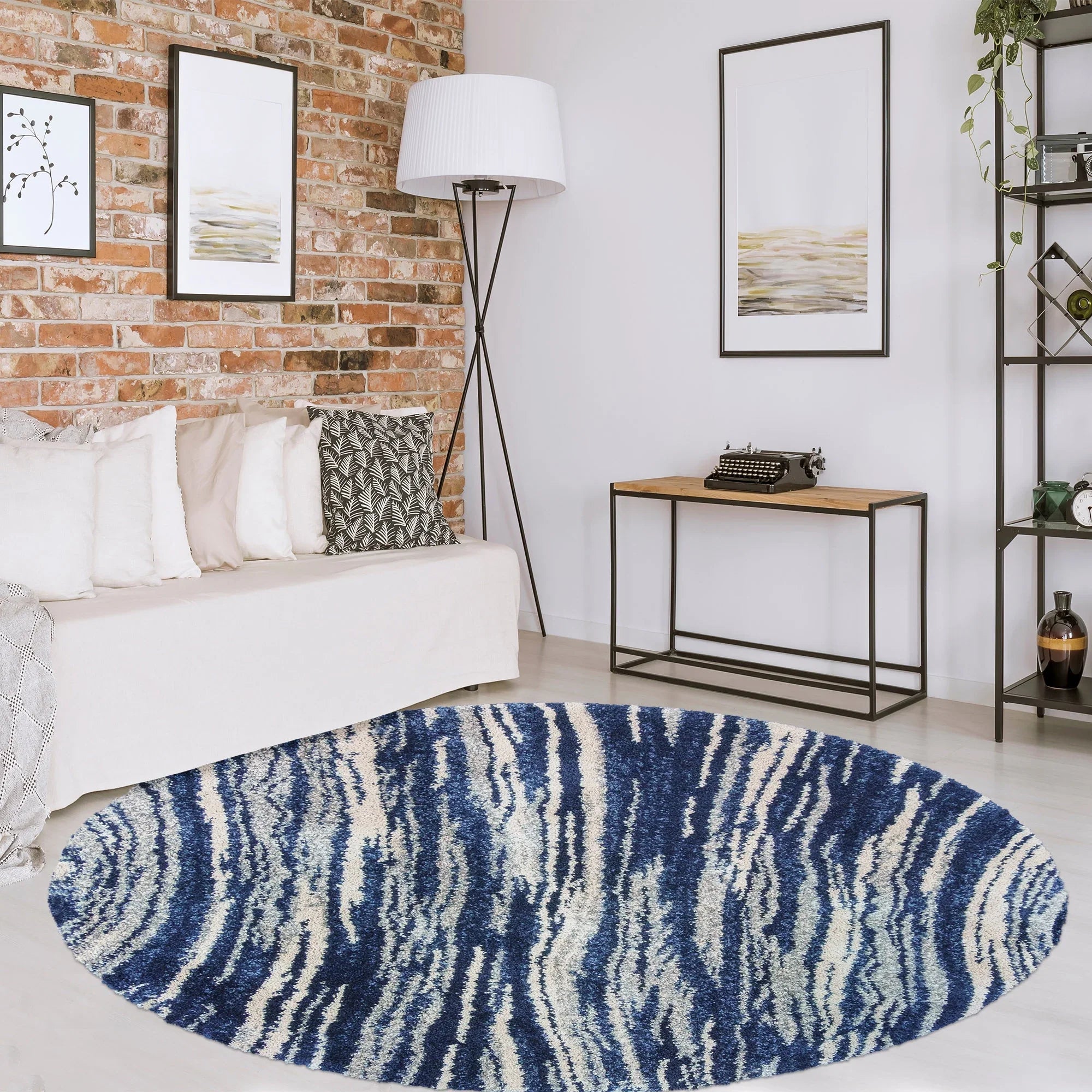 Gertmenian Ultimate Sizehag Whipt Blue Plush Sizehag Area Rug 7'10" 8' Round