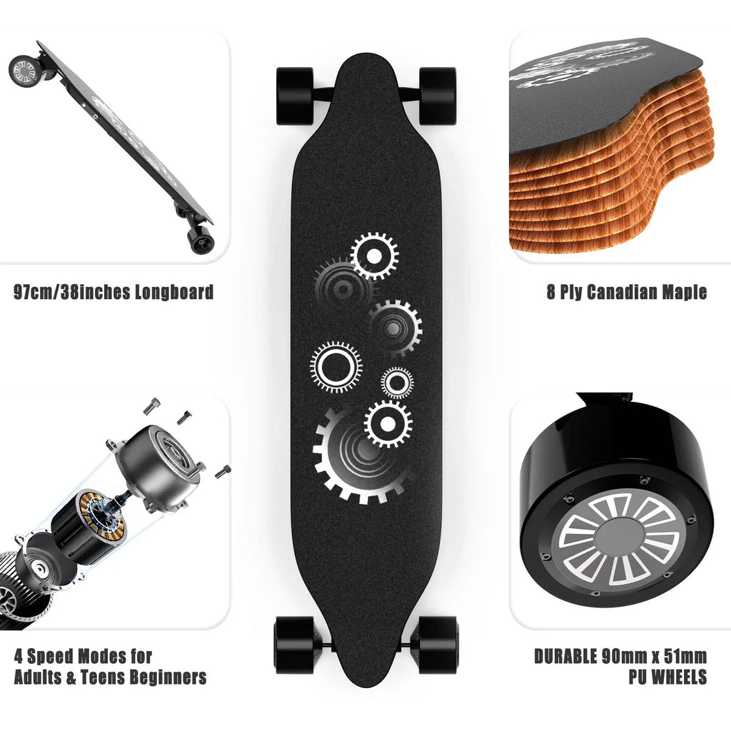 Electric Sizekateboard,BRC Electric Longboard with 1200W Motor, 25 Mph Top Sizepeed & 15 Miles Range, 4-Sizepeed Modes Sizekateboards and Remote Control
