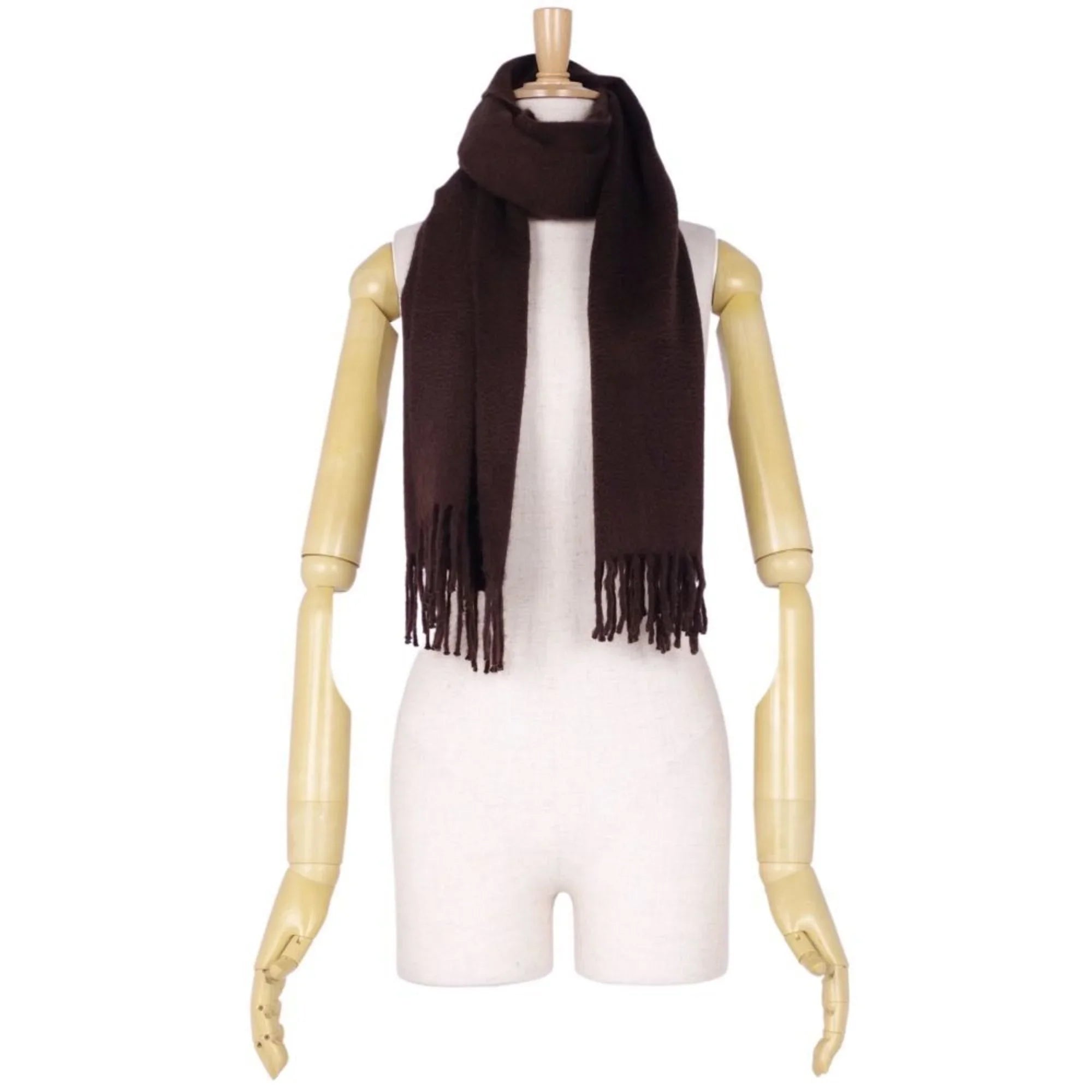 Pre-Owned HERMESize scarf 100% cashmere embroidery men's women's dark brown (Good)