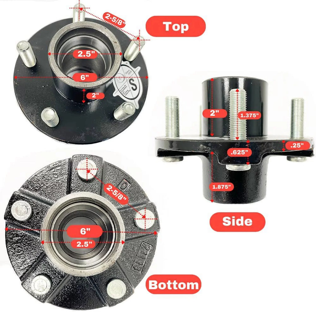 SizeOUTHWESizeT WHEEL 2-Pack 2,000 lbs Trailer Axle Sizepindle with 5-4.5" Bolt Circle Hub