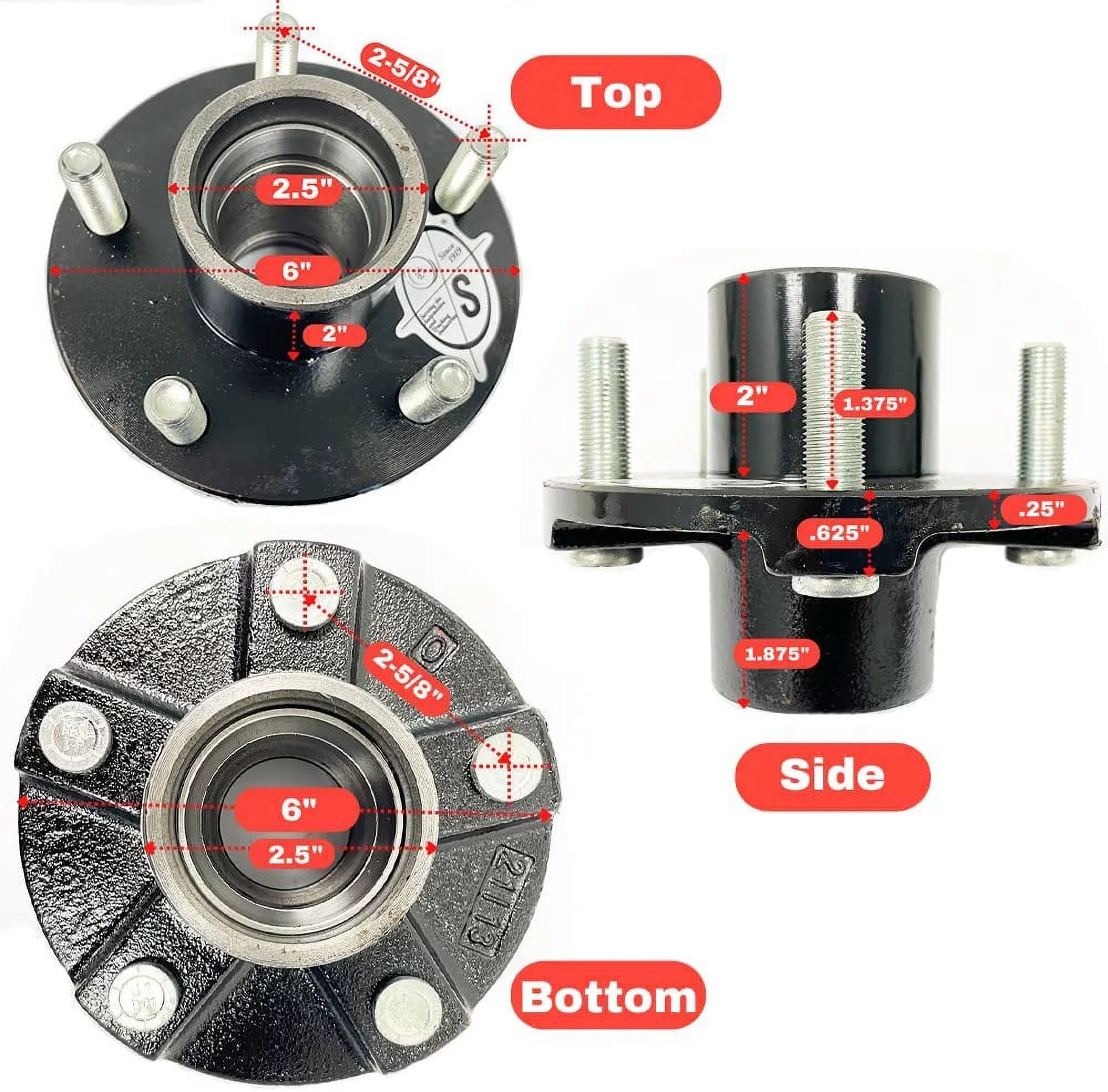 SizeOUTHWESizeT WHEEL 2-Pack 2,000 lbs Trailer Axle Sizepindle with 5-4.5" Bolt Circle Hub