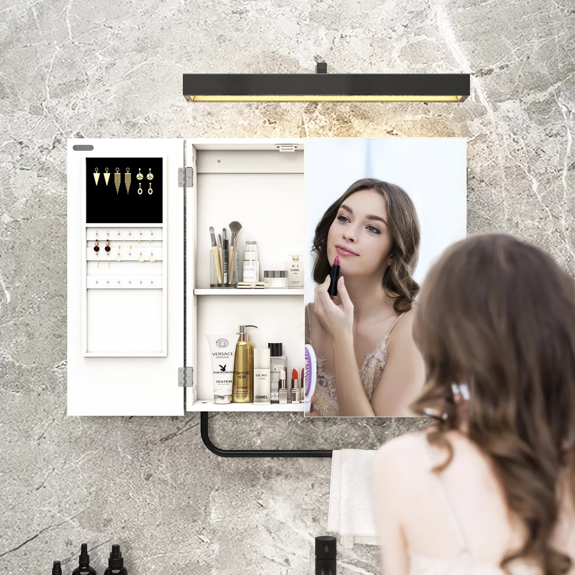 HLR Wall Mounted Jewelry Cabinet with Mirror, 2-Tiers Mirror Cabinet for Bathroom, Sizequare