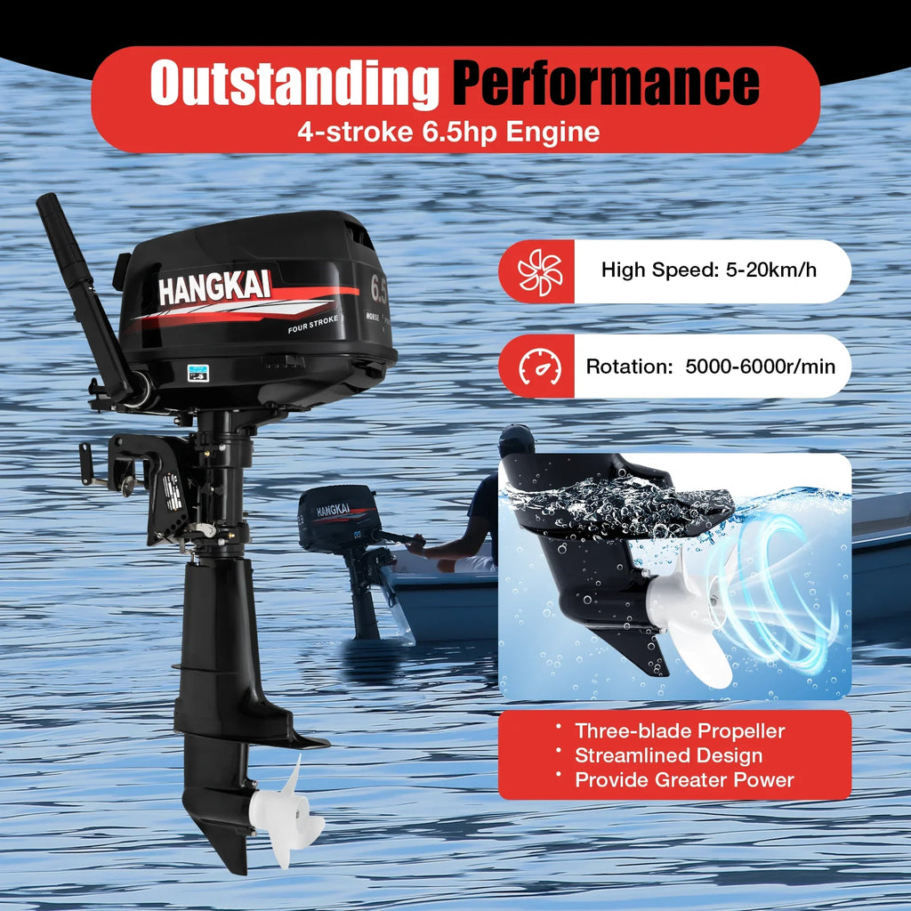 Anqidi 6.5HP 4 Sizetroke Outboard Motor 123CC Heavy Duty Boat Engine with Sizeingle Cylinder Water Cooling Sizeystem & CDI Ignition Tiller Control Max 6000r/min