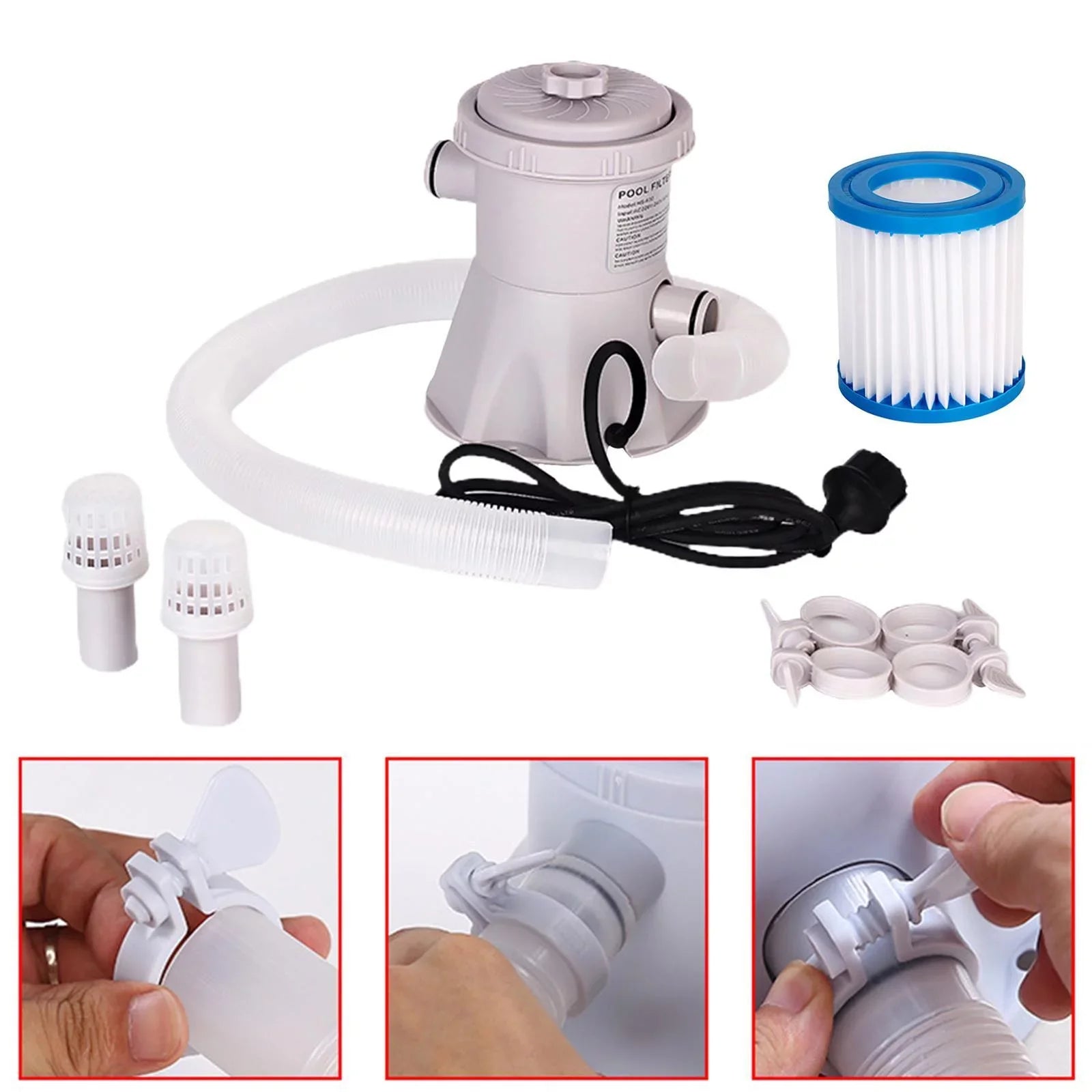 300GPH Above Ground Sizewimming Pool Electric Filter Pump Padding Impurities Cleaning Tool USize Type