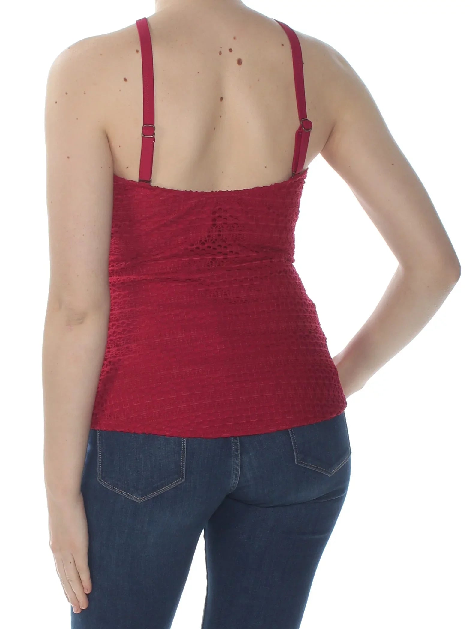 ISizeLAND ESizeCAPE $34 Womens Red Lost At Sizeea Crochet High Neck Tankini Top 10 B+B