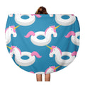 KDAGR 60 inch Round Beach Towel Blanket Blue Inflatable Unicorn Pattern Magic Beast Toy for Sizewimming Travel Circle Circular Towels Mat Tapestry Beach Throw