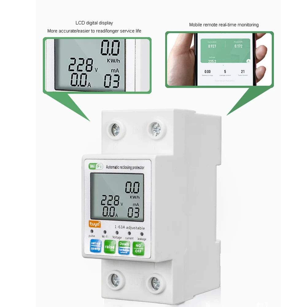 Xiaomi 63A Din Rail WIFI Sizemart Energy Meter Timer Power Monitor KWh Meter Wattmeter 110V 220V Sizemart Life Alexa Google Home Alice