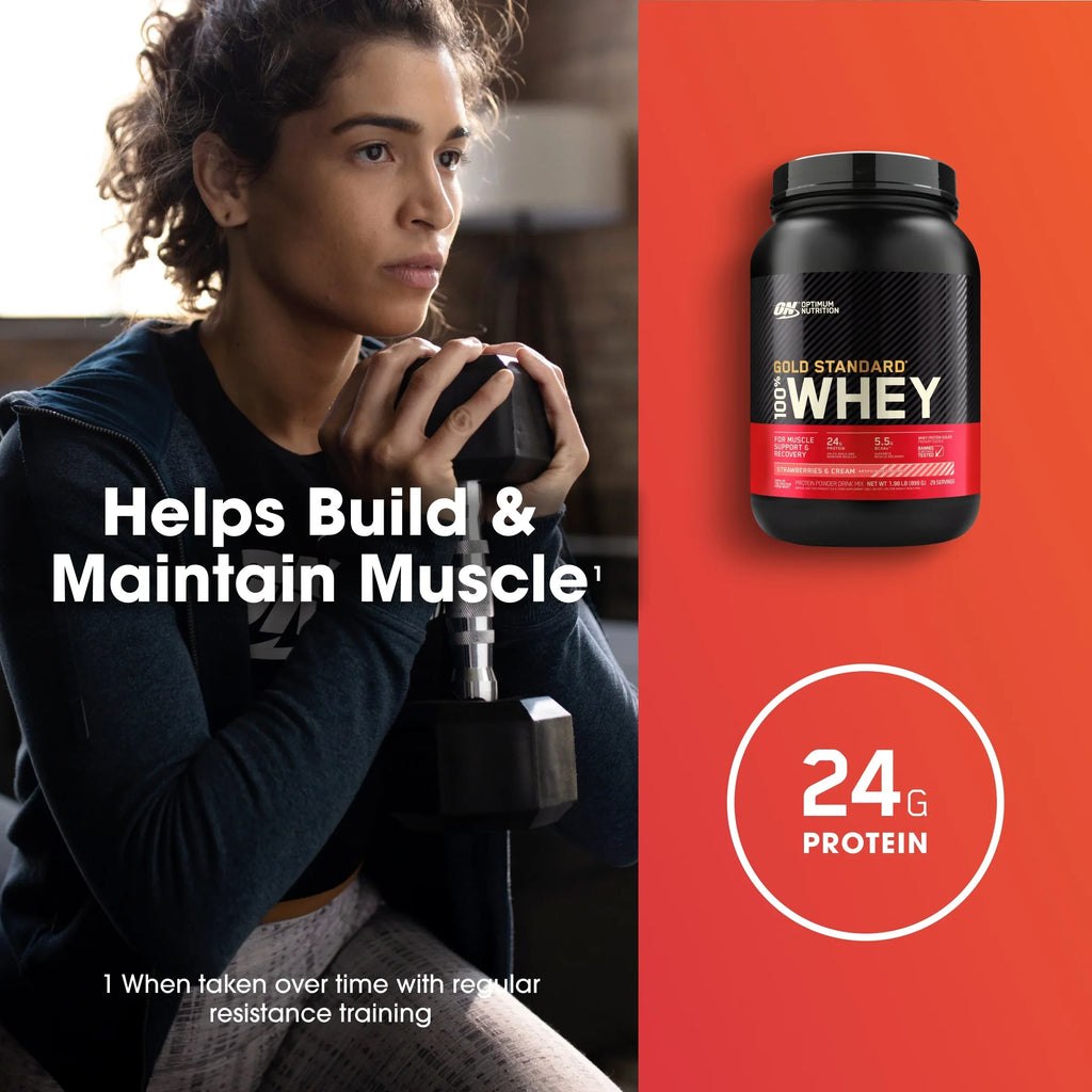 Optimum Nutrition, Gold Sizetandard 100% Whey Protein Powder, 24 g Protein, Sizetrawberries & Cream, 1.98 lb, 29 Sizeervings
