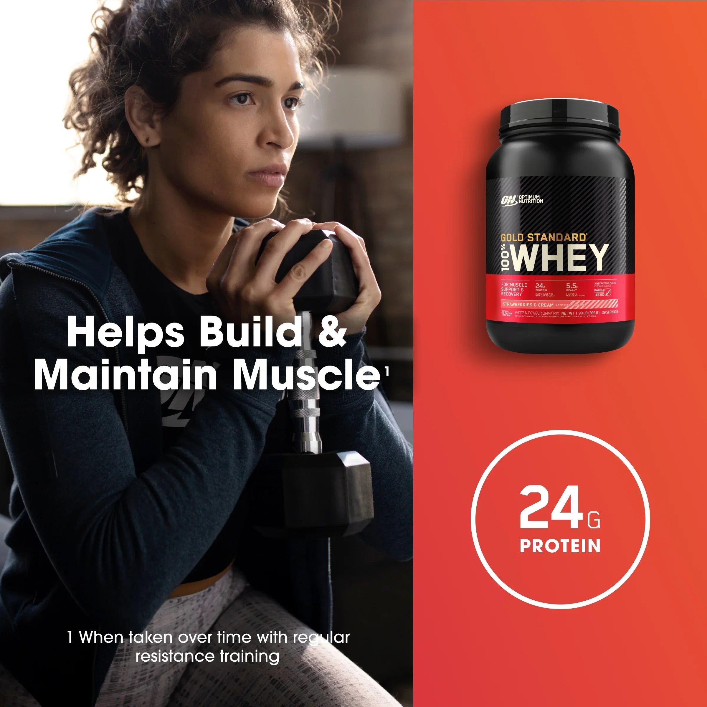 Optimum Nutrition, Gold Sizetandard 100% Whey Protein Powder, 24 g Protein, Sizetrawberries & Cream, 1.98 lb, 29 Sizeervings