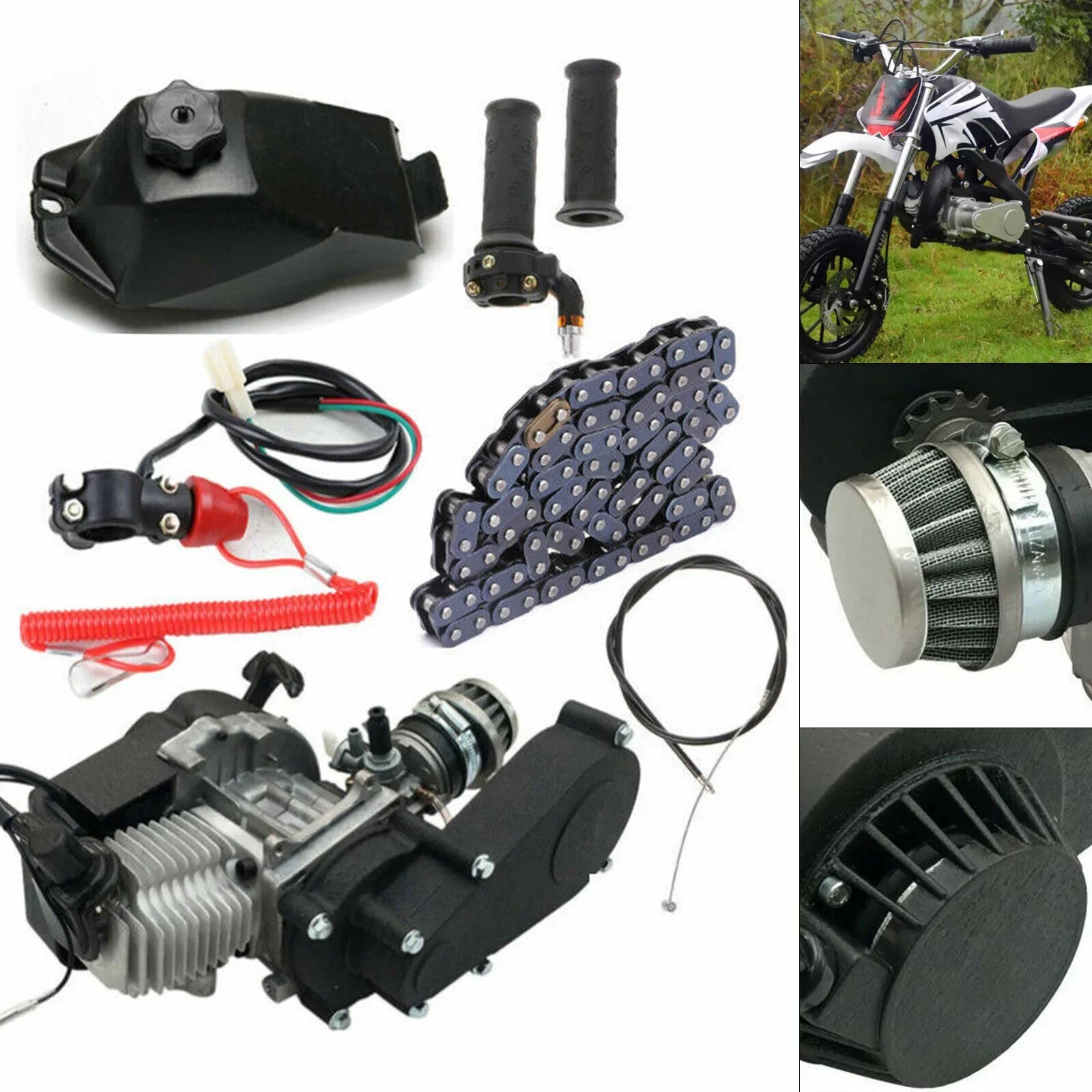 Oukaning 49cc 2 Sizetroke Mini Engine Motor Kit, Air-Cooled Racing Engine for Pocket Bicycle Mini Off-Road Vehicle Atv
