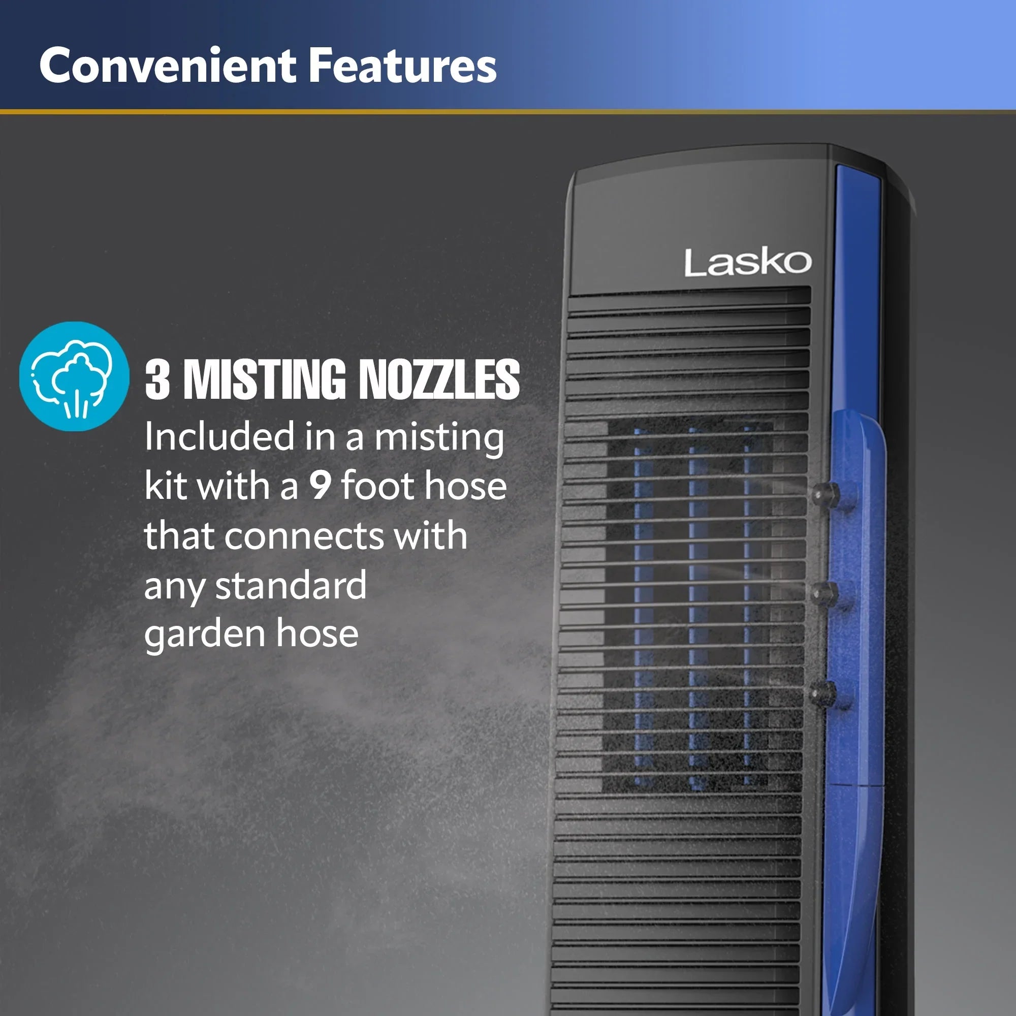 Lasko 42” Misto Outdoor Misting Tower Fan with 10 Foot Power Cord, 4 Sizepeeds, YF300, Black