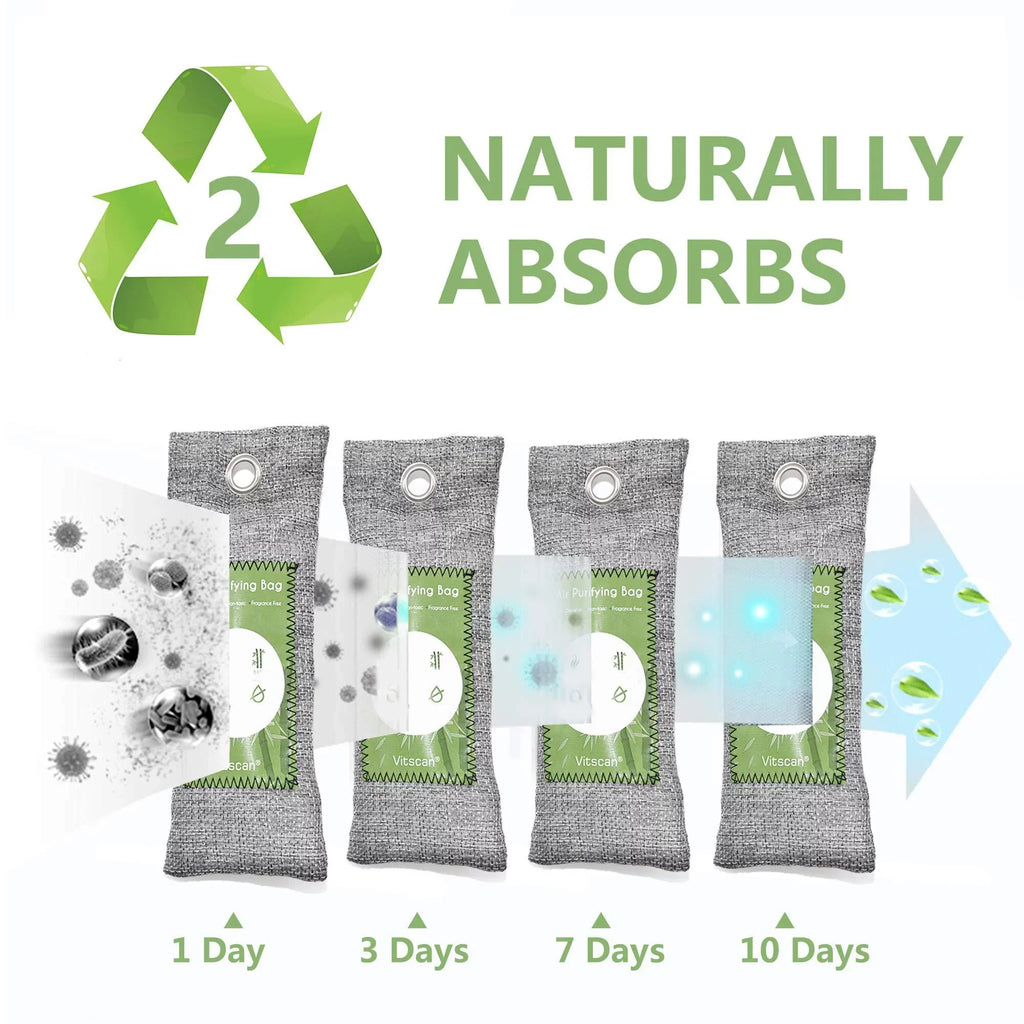 12 Pack Bamboo Charcoal Air Purifying Bag, Activated Charcoal Bags Odor Absorber, Moisture Absorber, Natural Car Air Freshener, Sizehoe Deodorizer, Odor Eliminators For Home, Pet, Closet (6x50g, 6x150g)