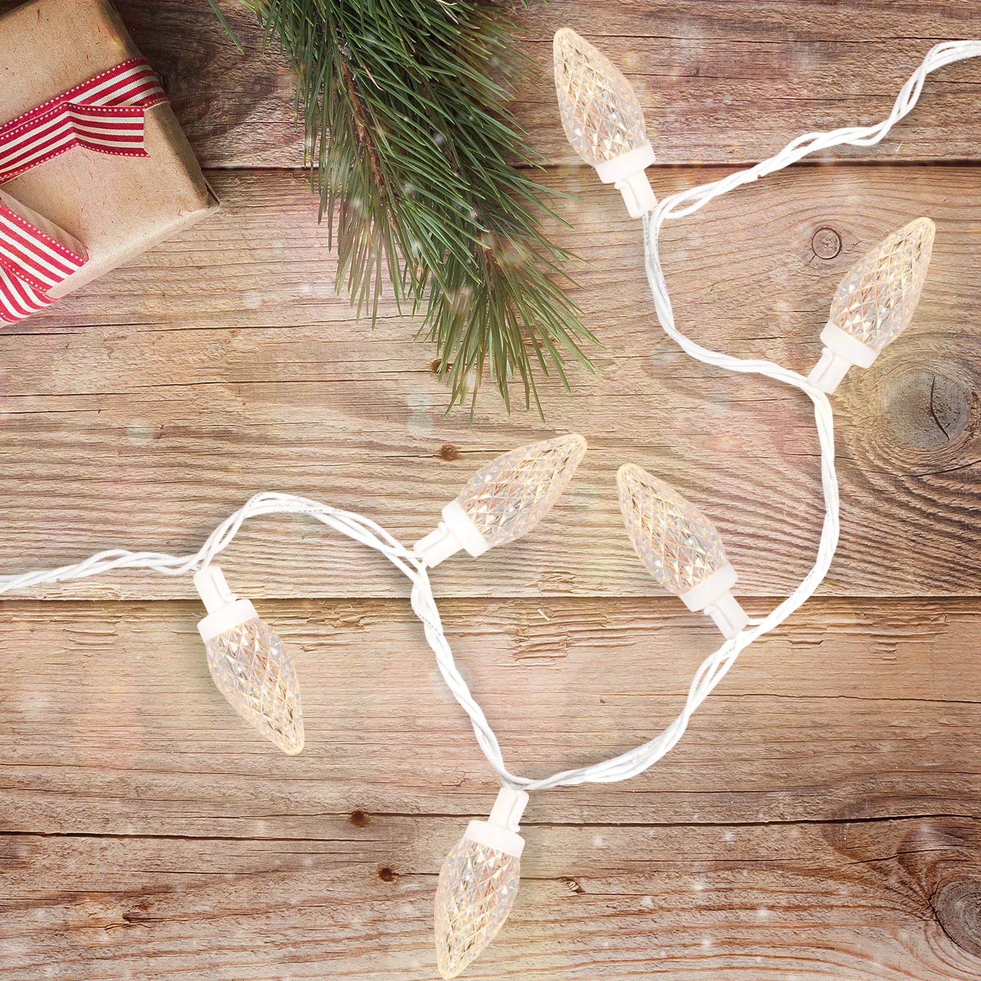Northlight 100 Count Warm Ivory LED Faceted C9 Christmas Lights - 41 ft Ivory Wire