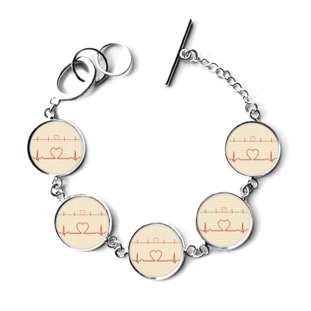 Electrocardiogram Heart Design Pattern Bracelet Chain Charm Bangle Jewelry