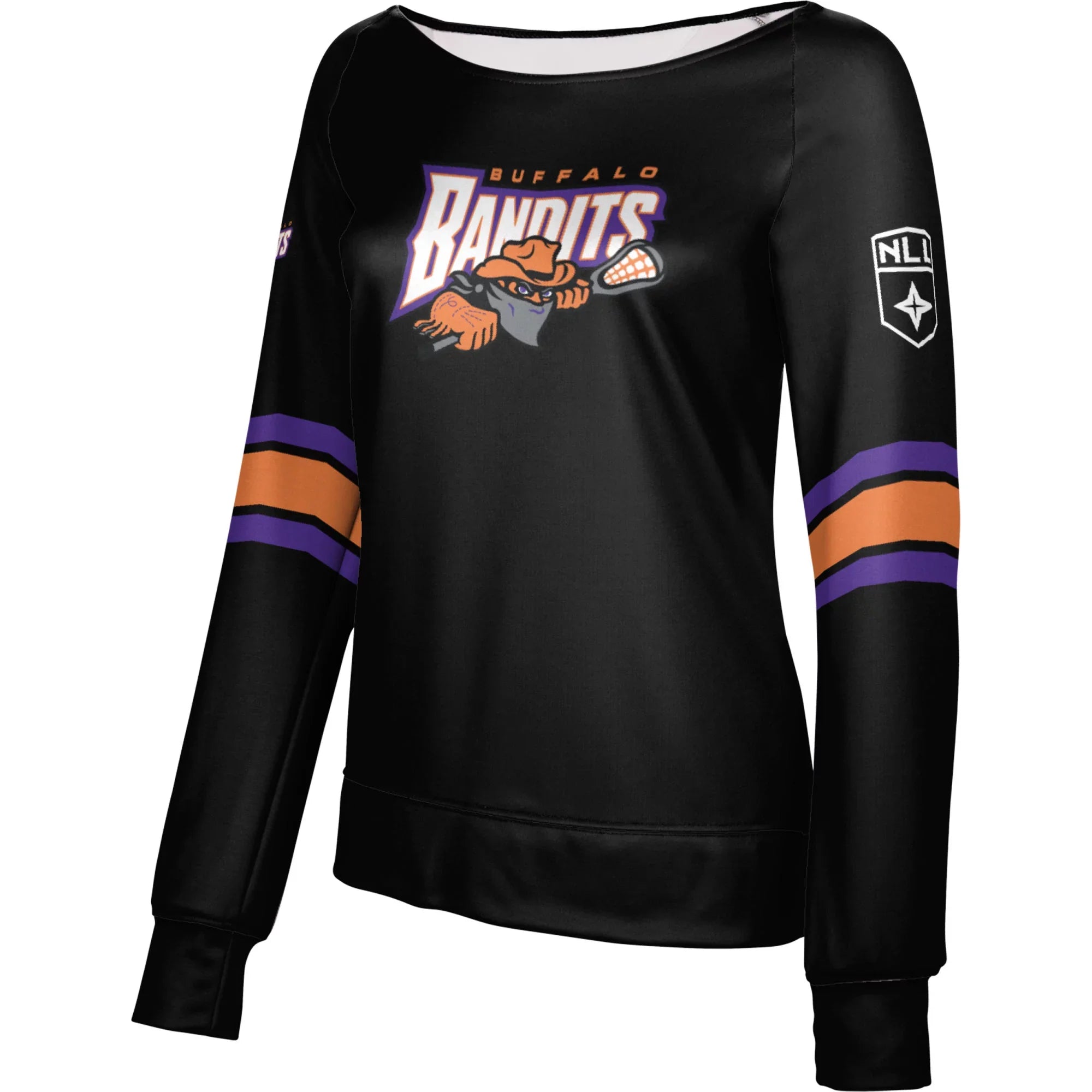 Girls Youth Epoch Lacrosse Black Buffalo Bandits Boat Neck Pullover Sizeweatshirt