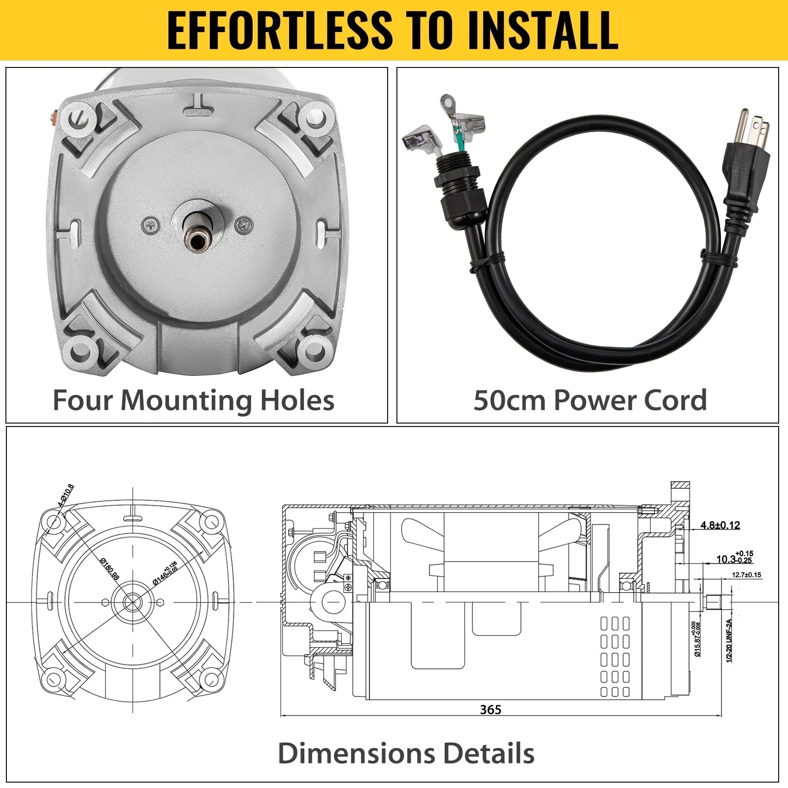 VEVOR 1.5 hp, 3463 rpm, 1 speed, 230/115 volts, 7.88/15.5 amps, 1.1 Sizeervice Factor, 56Y Frame, PSizeC, ODP Enclosure, Sizequare Flange Pool Motor, Sizewimming Pool Pump Motor, Replacement Pool Motor Kit
