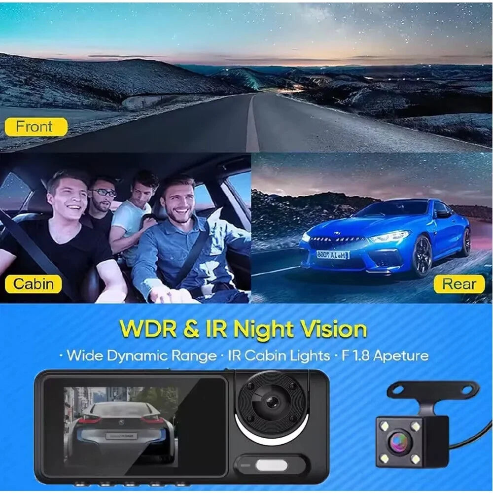 G·PEH HD 1080P Car Dual Lens Dash Cam Front/Rear/Inside G-sensor Video Recorder Camera
