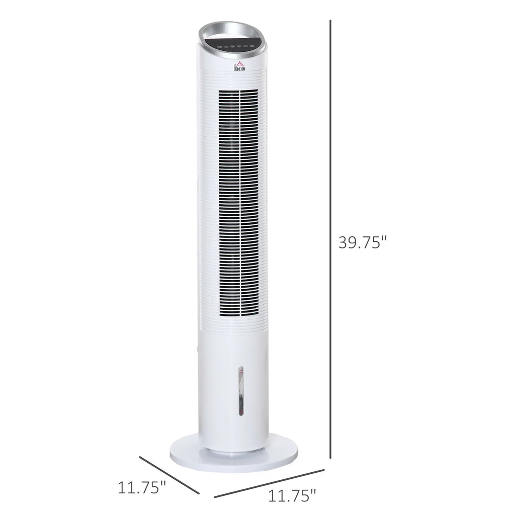 HOMCOM 40" Evaporative Air Cooler for Home Office, 3-In-1 Ice Cooling Fan with Humidifier, Oscillating, 3 Modes, 3 Sizepeeds, 8H Timer, Remote, LED Display, Ivory