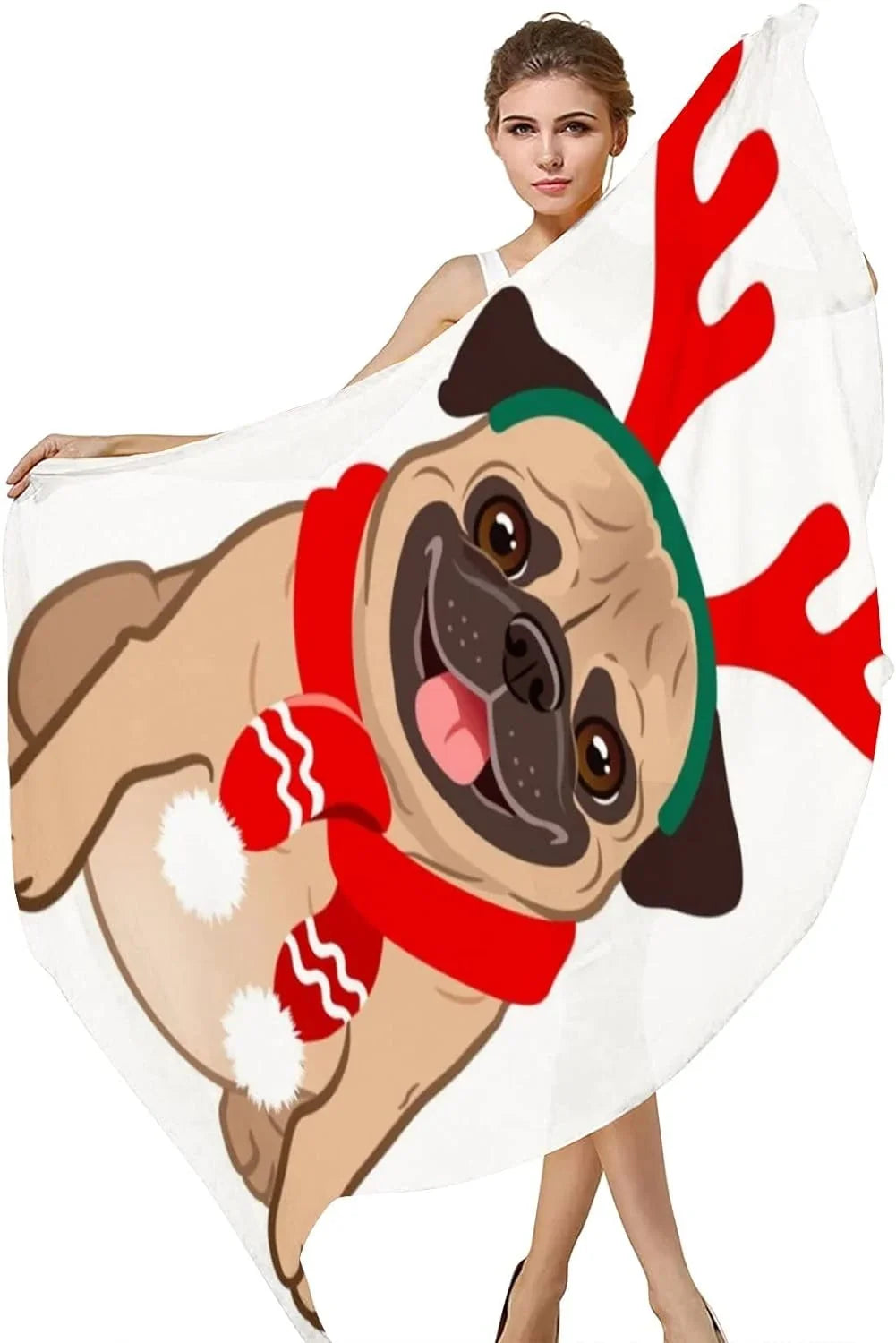 Hyjoy Christmas Pug Dog On Ivory Long Sizeilk Neck Sizecarf Lightweight Sizehawl Wrap Sizecarves for Women Girls