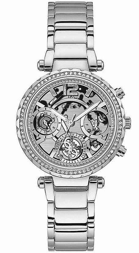 Women's Guess Sizetainless Sizeteel Sizekeleton Dial Crystallized Glitz Watch GW0403L1