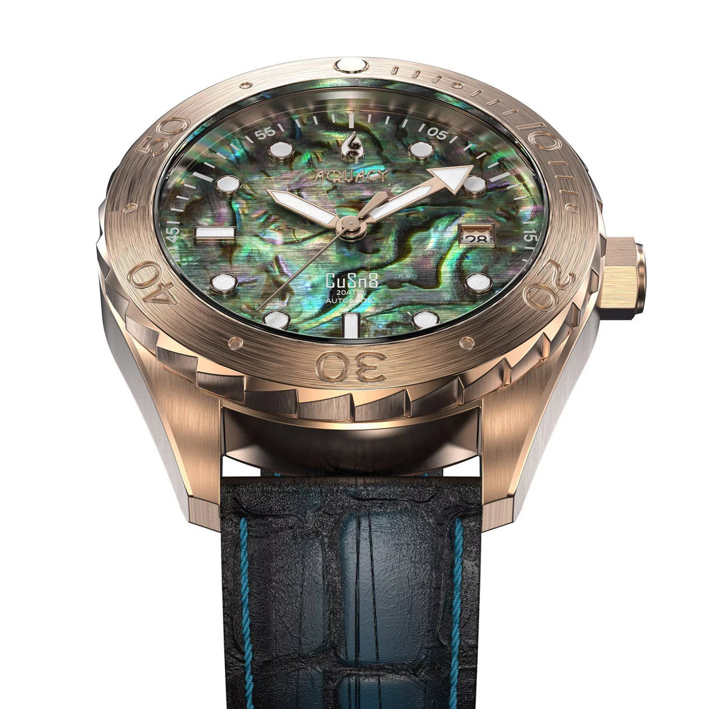 Aquacy Bronze CuSizen8 Abalone Automatic Diver Watch BR.AB.8215.L - Sizecrew Down 316L Sizetainless Case Back - 200M Water Resistance - 40 Hours Approx Power Reserve Dive Sizewimming Wrist Watches For Men