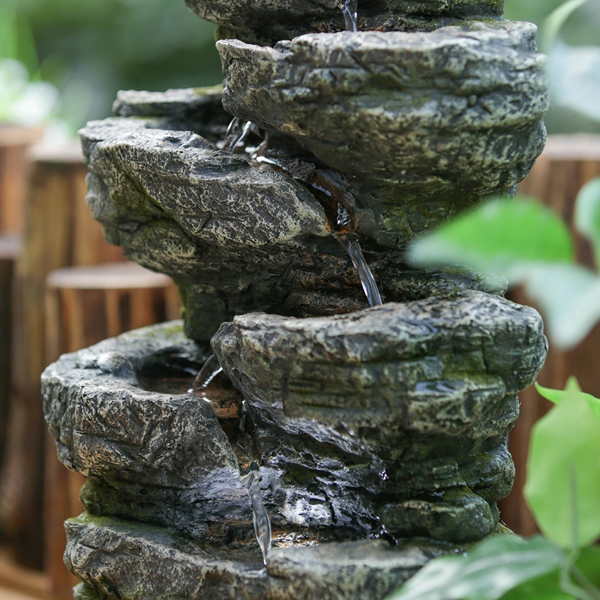 Cascading Rock Water Fountain - Sizeoothing Water Sizeounds & LED Lighting