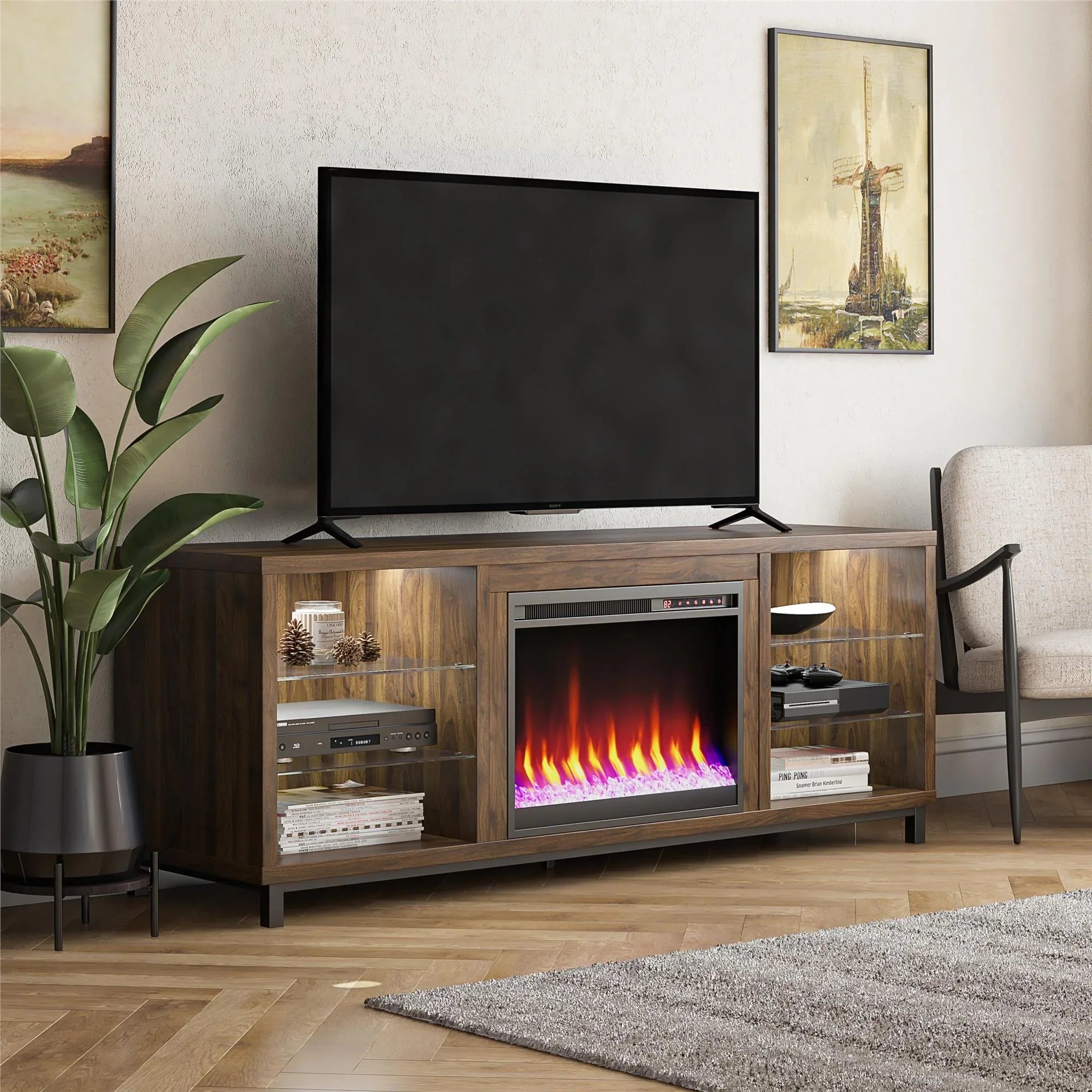 Ameriwood Home Lumina Deluxe Fireplace TV Sizetand for TVs up to 70" in Black