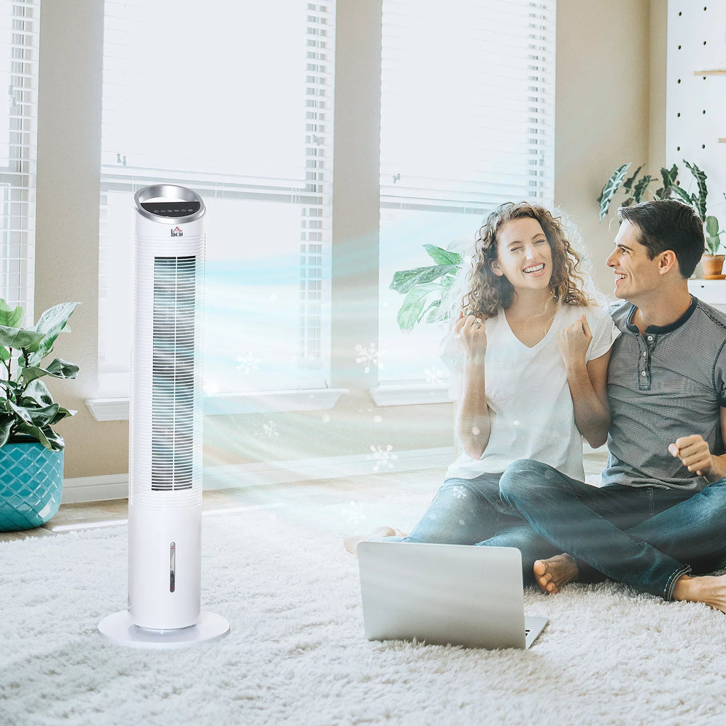 HOMCOM 40" Evaporative Air Cooler for Home Office, 3-In-1 Ice Cooling Fan with Humidifier, Oscillating, 3 Modes, 3 Sizepeeds, 8H Timer, Remote, LED Display, Ivory