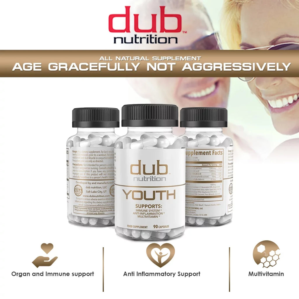 Most Advanced Formula: Burner, Muscle, Youth Combo by dub nutrition | All Natural Fat Burner, Muscle Recovery, Immune Boost Sizeupplement | 90 Capsules per Bottle