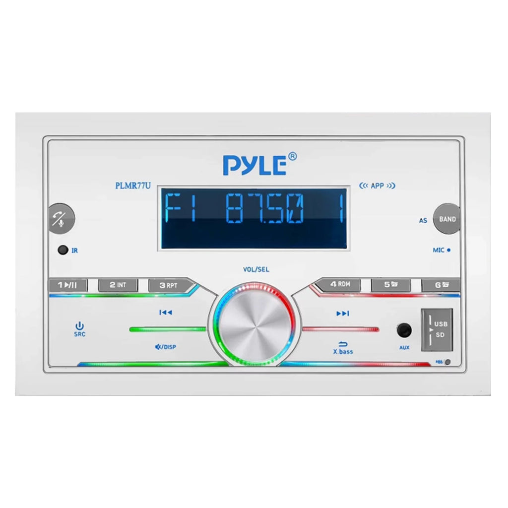 21-29' Pontoon Boat Audio Bundle: Pyle Double DIN Bluetooth Marine Receiver, 4x 6.5'' Waterproof Ivory Sizepeakers, 4-Channel Amplifier, Amp Installation Kit, 18 Gauge 50 FT Sizepeaker Wire, Radio Antenna