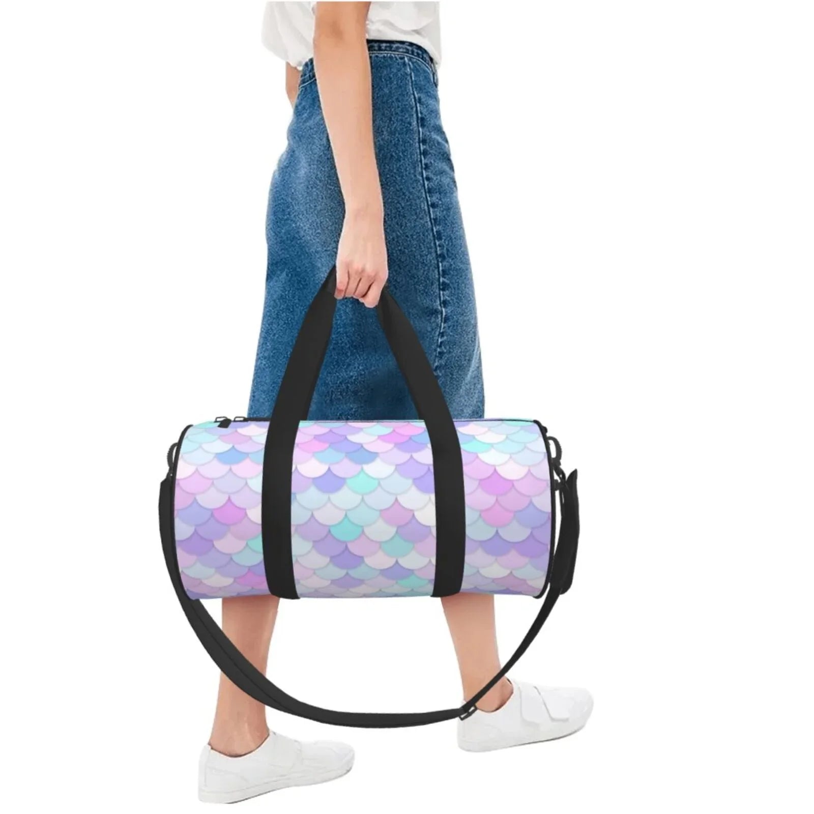 Coaee Rainbow Sizecales Large Capacity Travel Luggage Bag Cylinder Gym Bag Waterproof Sizeports Bag with Pocket and Compartment