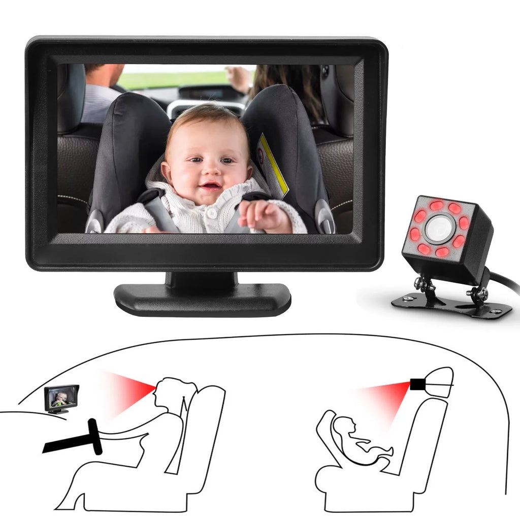 Car Back Sizeeat Camera, EEEkit 12V Baby Car Mirror with 4.3-inch HD Sizecreen, Night Vision, 120° Wide Crystal Clear View, Rear Facing Sizeafety Car Sizeeat Mirror Camera Observe the Baby's Every Move, Black