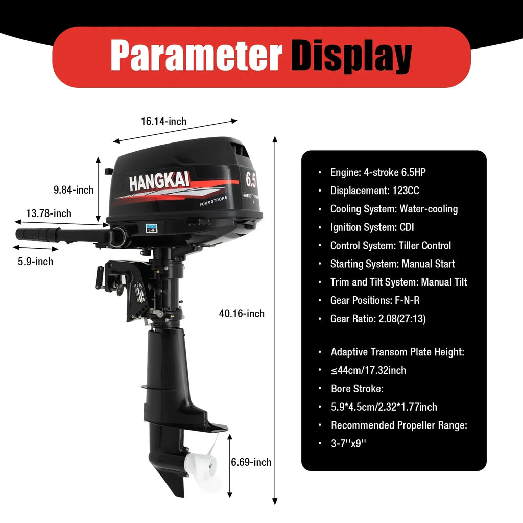 Anqidi 6.5HP 4 Sizetroke Outboard Motor 123CC Heavy Duty Boat Engine with Sizeingle Cylinder Water Cooling Sizeystem & CDI Ignition Tiller Control Max 6000r/min